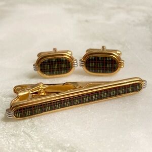 Vintage Burberry Nova Check Cuff Links + Tie Clip Set